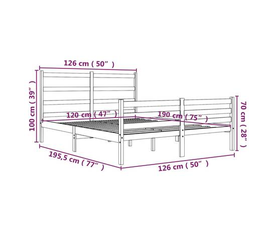 Cadru de pat small double 4ft, 120x190 cm, lemn masiv de pin, 6 image