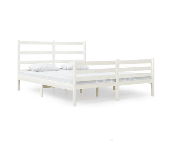 Cadru de pat small double 4ft, alb, 120x190 cm, lemn masiv pin, 2 image