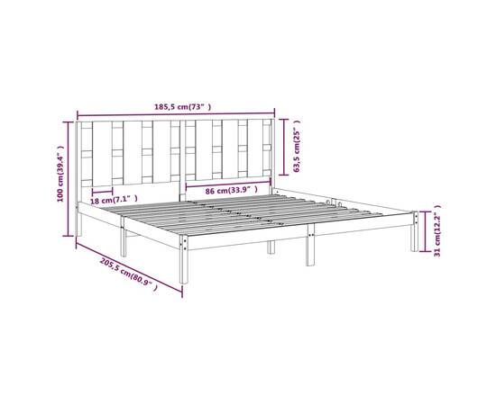 Cadru de pat super king 6ft, alb, 180x200 cm, lemn masiv, 6 image