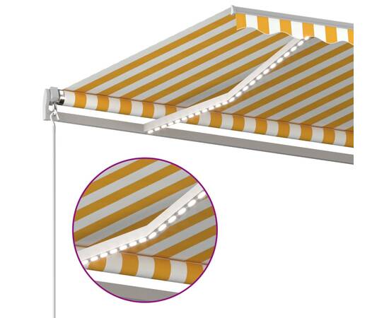 Copertină automată cu senzor vânt & led, galben&alb, 5x3 m, 6 image