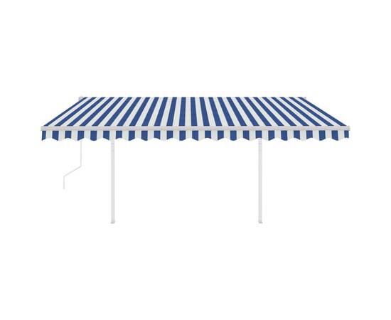 Copertină retractabilă automat, cu stâlpi, albastru&alb 4,5x3 m, 4 image