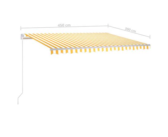 Copertină retractabilă automat, cu stâlpi, galben&alb, 4,5x3 m, 11 image