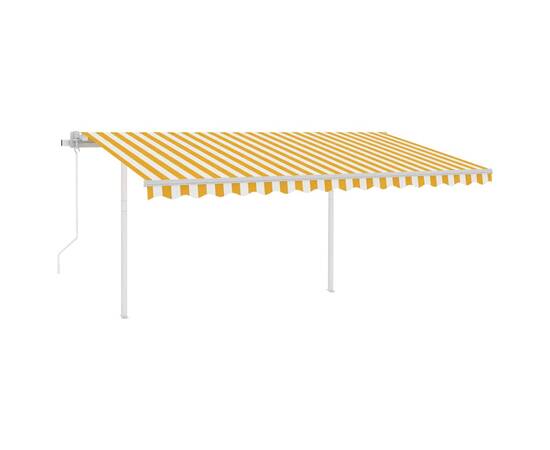 Copertină retractabilă automat, cu stâlpi, galben&alb, 4,5x3 m, 2 image