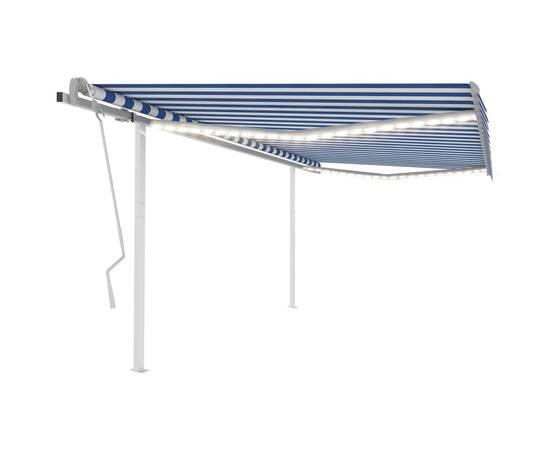 Copertină retractabilă manual, cu led, albastru și alb, 4x3 m