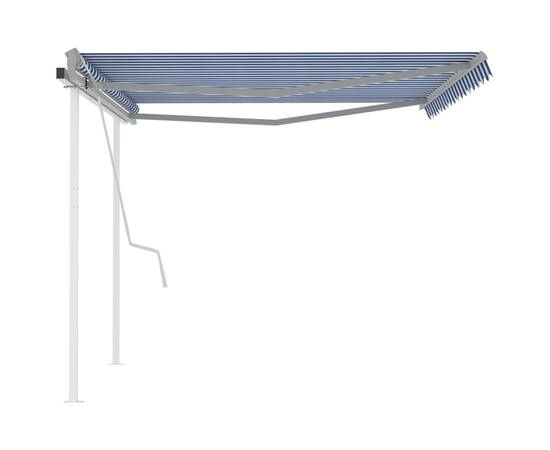 Copertină retractabilă manual cu stâlpi, albastru&alb, 4x3,5 m, 4 image