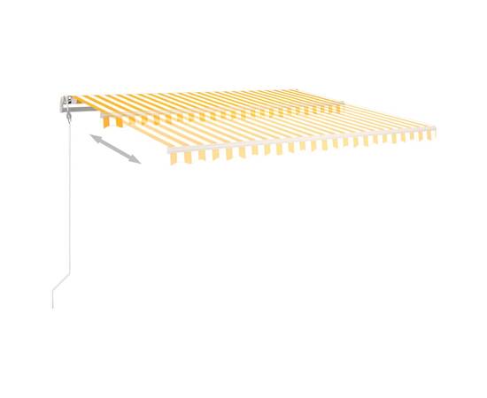 Copertină retractabilă manual cu stâlpi, galben și alb, 4x3,5 m, 5 image