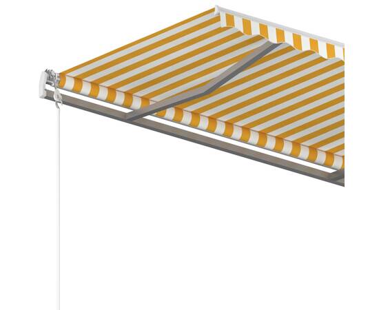 Copertină retractabilă manual cu stâlpi, galben și alb, 4x3,5 m, 6 image