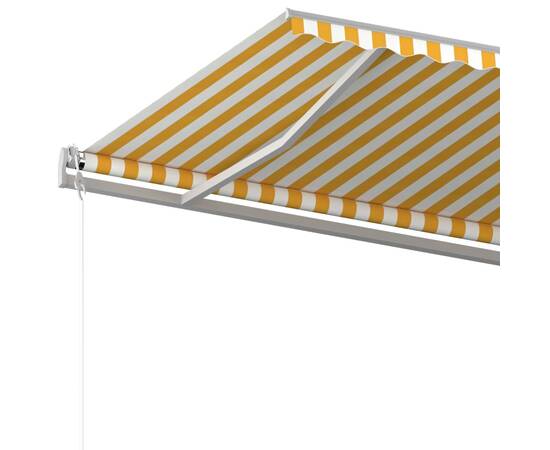 Copertină retractabilă manual cu stâlpi, galben și alb, 6x3 m, 6 image