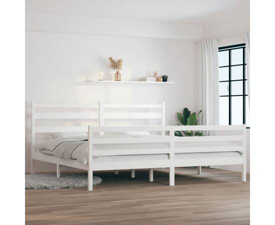 Cadru de pat, 200x200 cm, lemn masiv de pin, alb