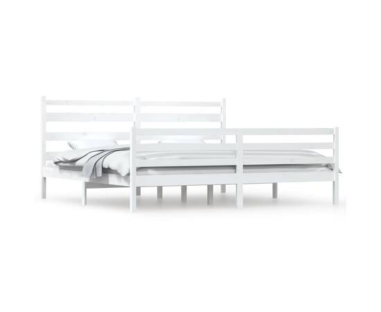 Cadru de pat, 200x200 cm, lemn masiv de pin, alb, 2 image