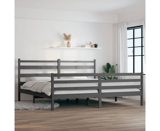 Cadru de pat, 200x200 cm, lemn masiv de pin, gri