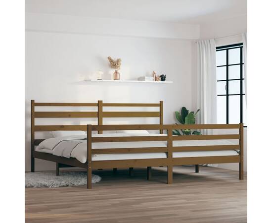 Cadru de pat, 200x200 cm, lemn masiv de pin, maro miere