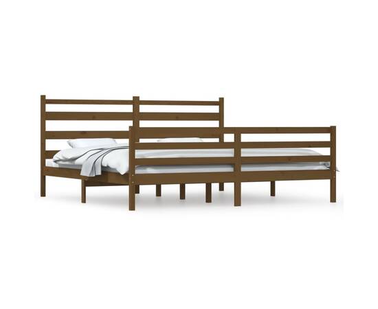 Cadru de pat, 200x200 cm, lemn masiv de pin, maro miere, 2 image
