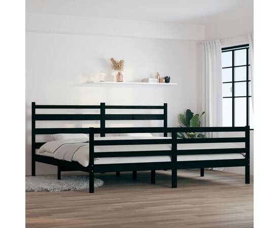 Cadru de pat, 200x200 cm, lemn masiv de pin, negru
