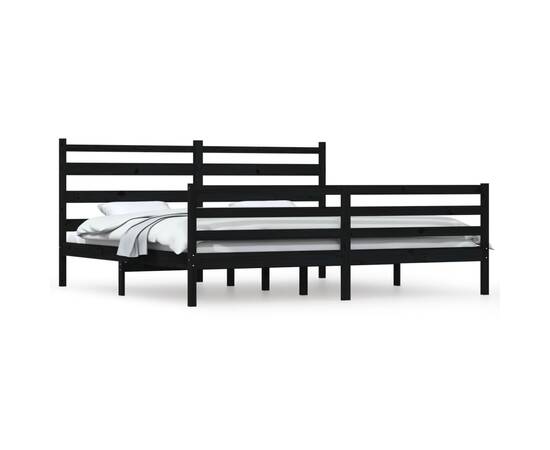 Cadru de pat, 200x200 cm, lemn masiv de pin, negru, 2 image