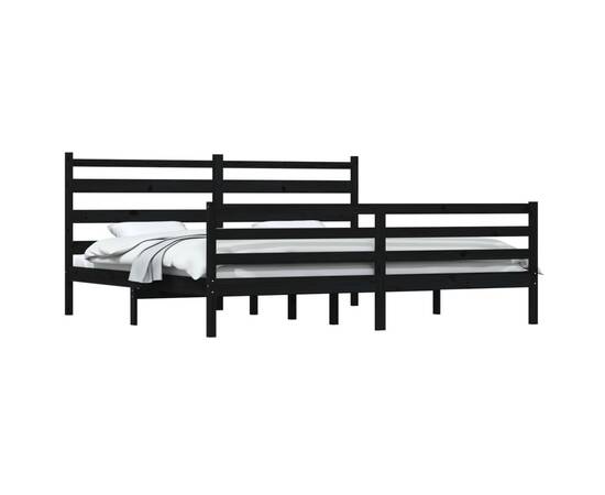 Cadru de pat, 200x200 cm, lemn masiv de pin, negru, 3 image