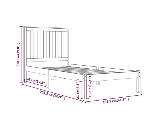Cadru de pat, alb, 100x200 cm, lemn masiv de pin, 6 image
