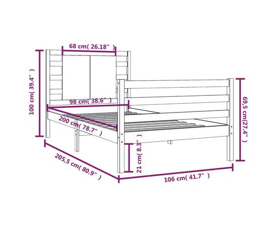 Cadru de pat, alb, 100x200 cm, lemn masiv de pin, 5 image