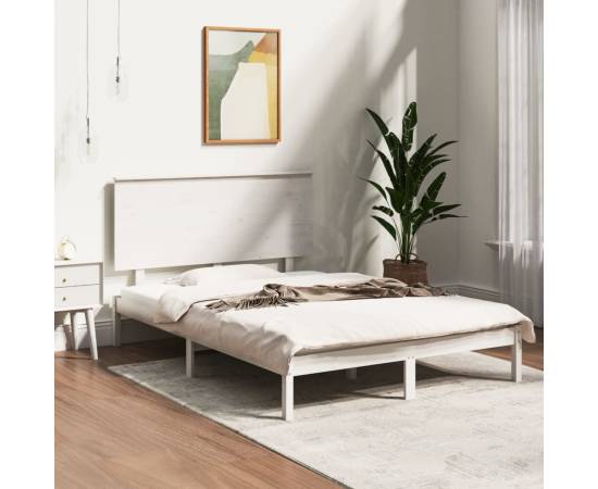 Cadru de pat, alb, 140x190 cm, lemn masiv de pin