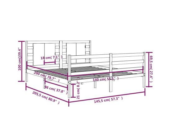 Cadru de pat, alb, 140x200 cm, lemn masiv de pin, 5 image