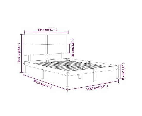 Cadru de pat, gri, 140x190 cm, lemn masiv de pin, 6 image