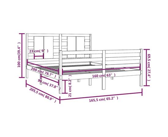 Cadru de pat, gri, 160x200 cm, lemn masiv de pin, 5 image