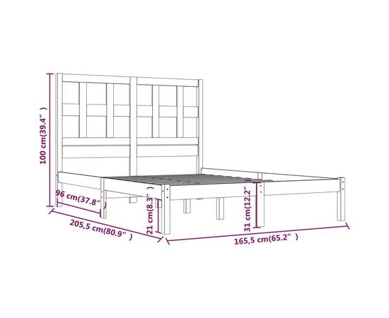 Cadru de pat, gri, 160x200 cm, lemn masiv de pin, 5 image