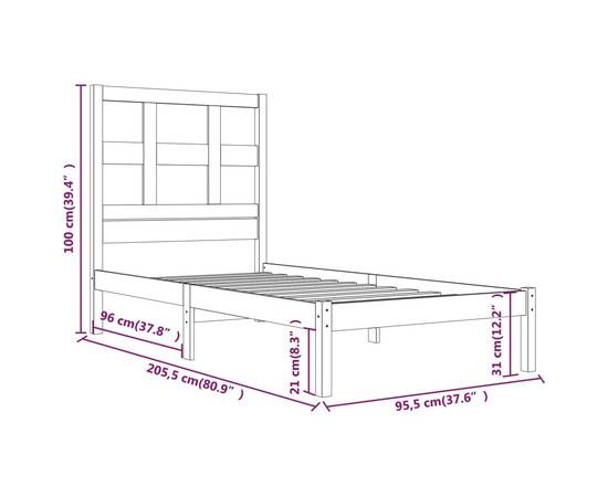 Cadru de pat, gri, 90x200 cm, lemn masiv de pin, 5 image
