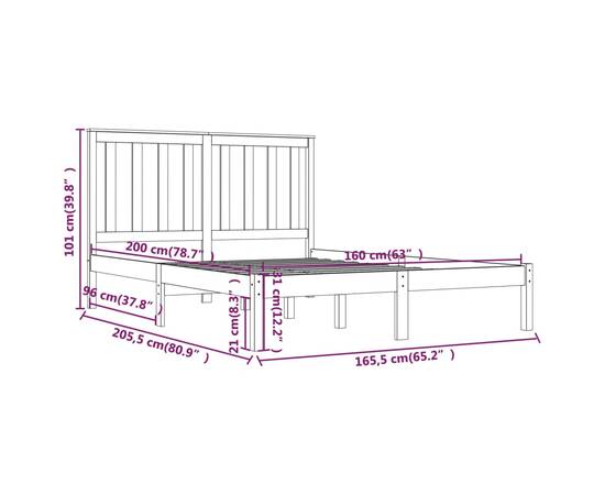 Cadru de pat, negru, 160x200 cm, lemn masiv de pin, 6 image