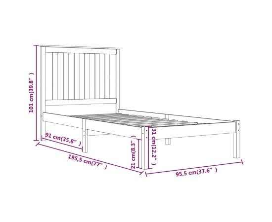 Cadru de pat single 3ft, 90x190 cm, lemn masiv de pin, 6 image