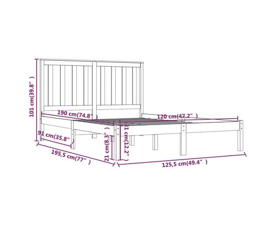 Cadru de pat small double 4ft, 120x190 cm, lemn masiv de pin, 6 image