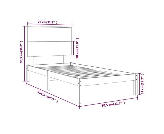 Cadru de pat small single 2ft6, alb, 75x190 cm, lemn masiv, 6 image