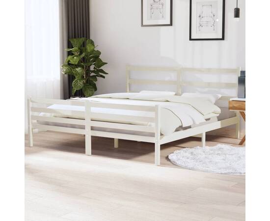 Cadru de pat super king 6ft, alb, 180x200 cm, lemn masiv de pin