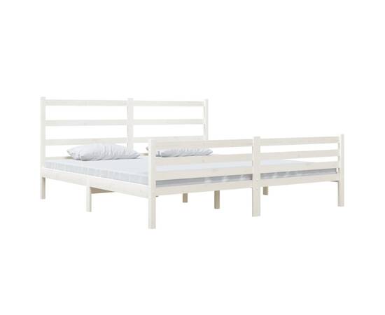 Cadru de pat super king 6ft, alb, 180x200 cm, lemn masiv de pin, 3 image