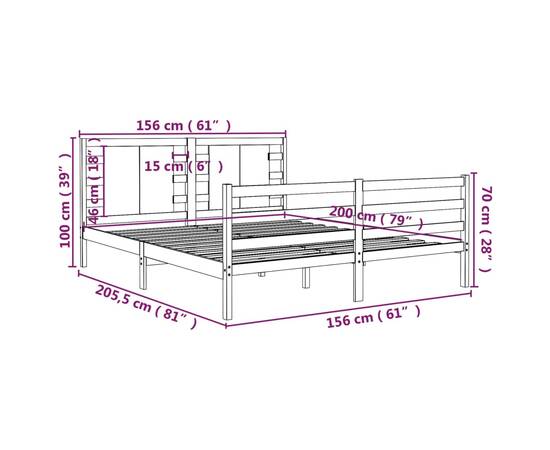 Cadru pat 5ft king size, alb, 150x200 cm, lemn masiv de pin, 5 image