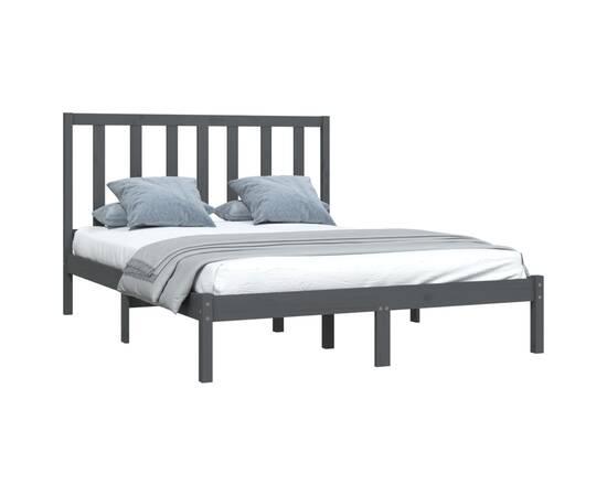 Cadru de pat, gri, 120x200 cm, lemn masiv de pin, 3 image
