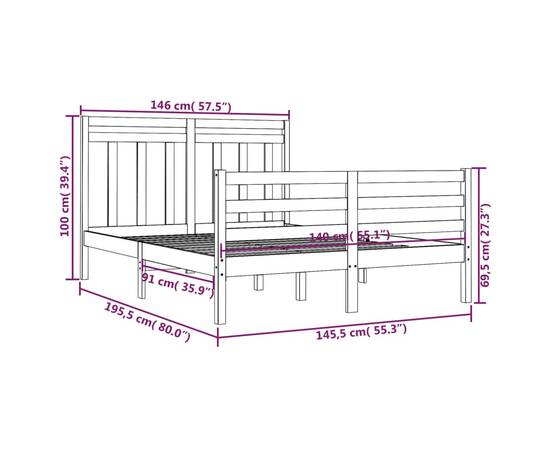 Cadru de pat, gri, 140x190 cm, lemn masiv, 6 image
