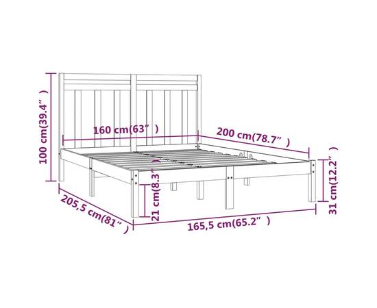Cadru de pat, negru, 160x200 cm, lemn masiv, 6 image