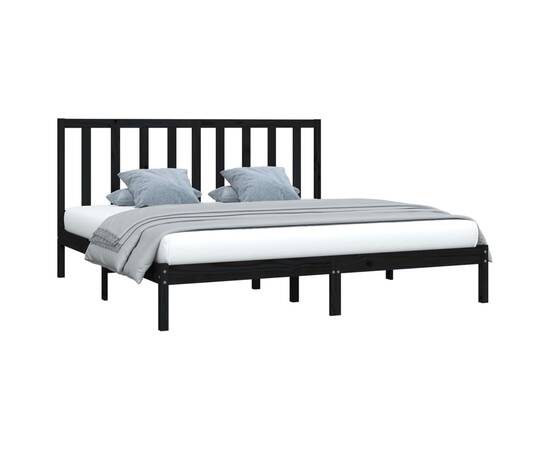 Cadru de pat, negru, 200x200 cm, lemn masiv de pin, 3 image