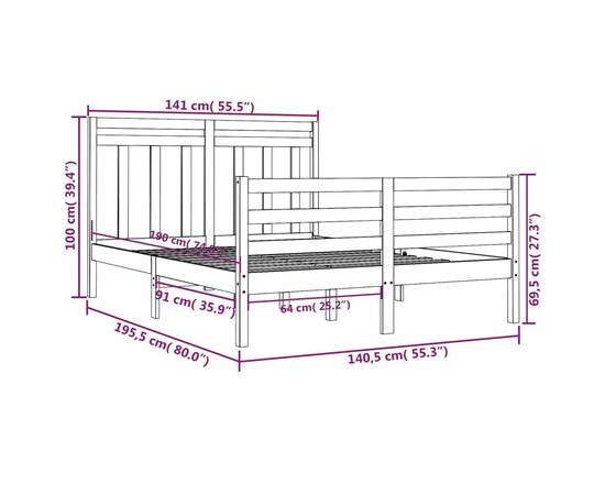 Cadru de pat dublu 4ft6, alb, 135x190 cm, lemn masiv, 6 image