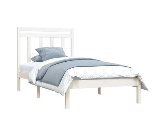Cadru de pat pentru o persoană 3ft, alb, 90x190 cm, lemn masiv, 3 image