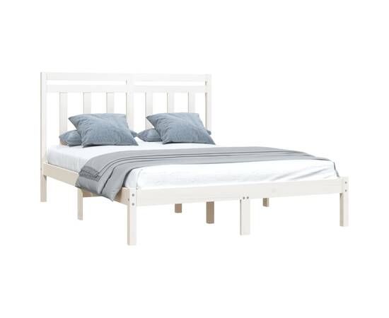 Cadru de pat small double 4ft, alb, 120x190 cm, lemn masiv, 3 image