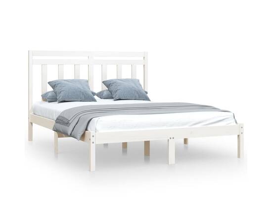 Cadru de pat small double 4ft, alb, 120x190 cm, lemn masiv, 2 image