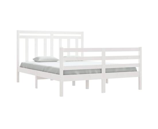 Cadru pat, alb, 140x190 cm, lemn masiv, 3 image