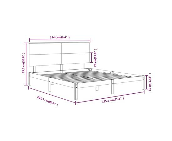 Cadru pat 5ft king size, alb, 150x200 cm, lemn masiv, 6 image