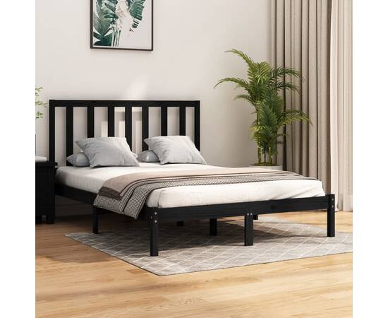 Cadru pat 5ft king size, negru, 150x200 cm, lemn masiv de pin