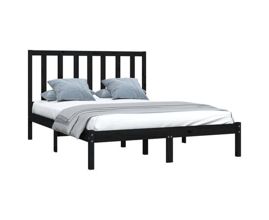 Cadru pat 5ft king size, negru, 150x200 cm, lemn masiv de pin, 3 image