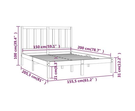 Cadru pat 5ft king size, negru, 150x200 cm, lemn masiv de pin, 6 image