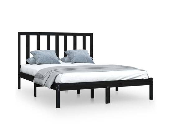 Cadru pat 5ft king size, negru, 150x200 cm, lemn masiv de pin, 2 image