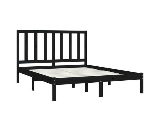 Cadru pat 5ft king size, negru, 150x200 cm, lemn masiv de pin, 4 image